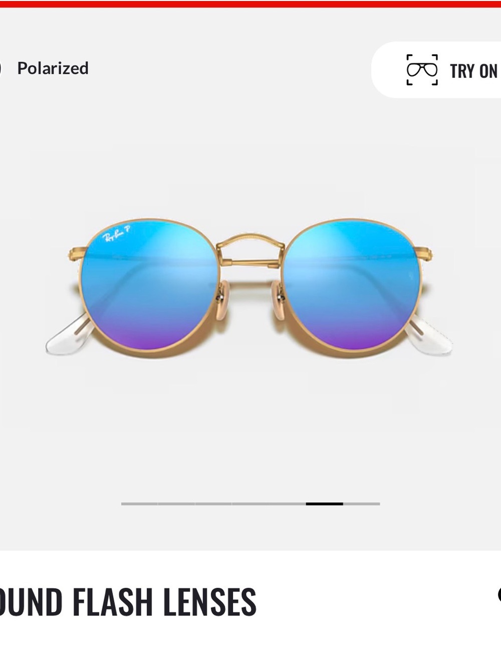 Ray-Ban Gold Frame Polarized Sunglasses with Blue-Purple Flash Lenses